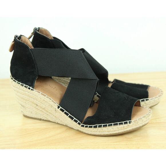 gentle souls Shoes - Kenneth Cole Gentle Souls Colleen Elastic Black Suede Espadrille Wedge Sandal 11
